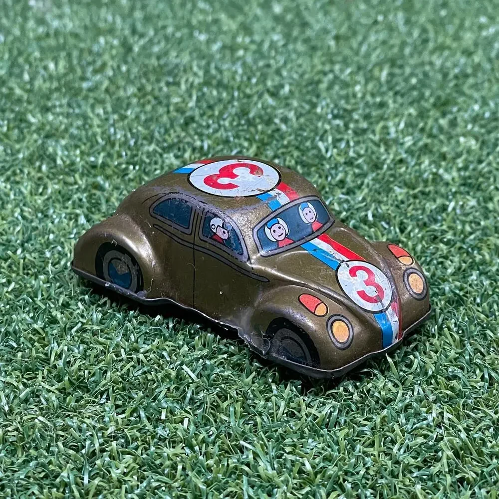 Vintage Kanto Toys Japan Tin Wind Up VW Volkswagen Beetle #3 Race Car